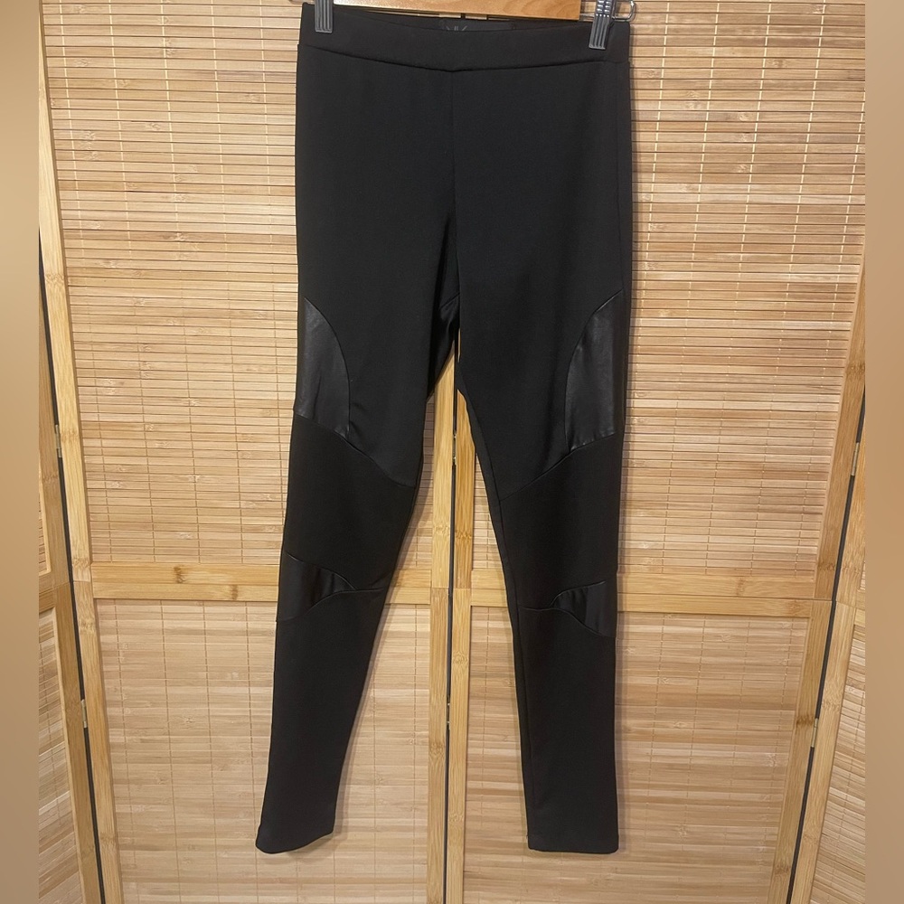 Kardashian Kollection black leggings pants with faux leather panels woman’s S